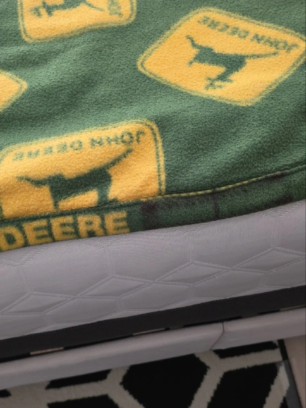 Vintage Wool Blend John Deere Green and Yellow Logo Fleece Throw